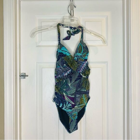 Coastal Blue Tropical Print One Piece Swimsuit Size XS - Picture 5 of 11